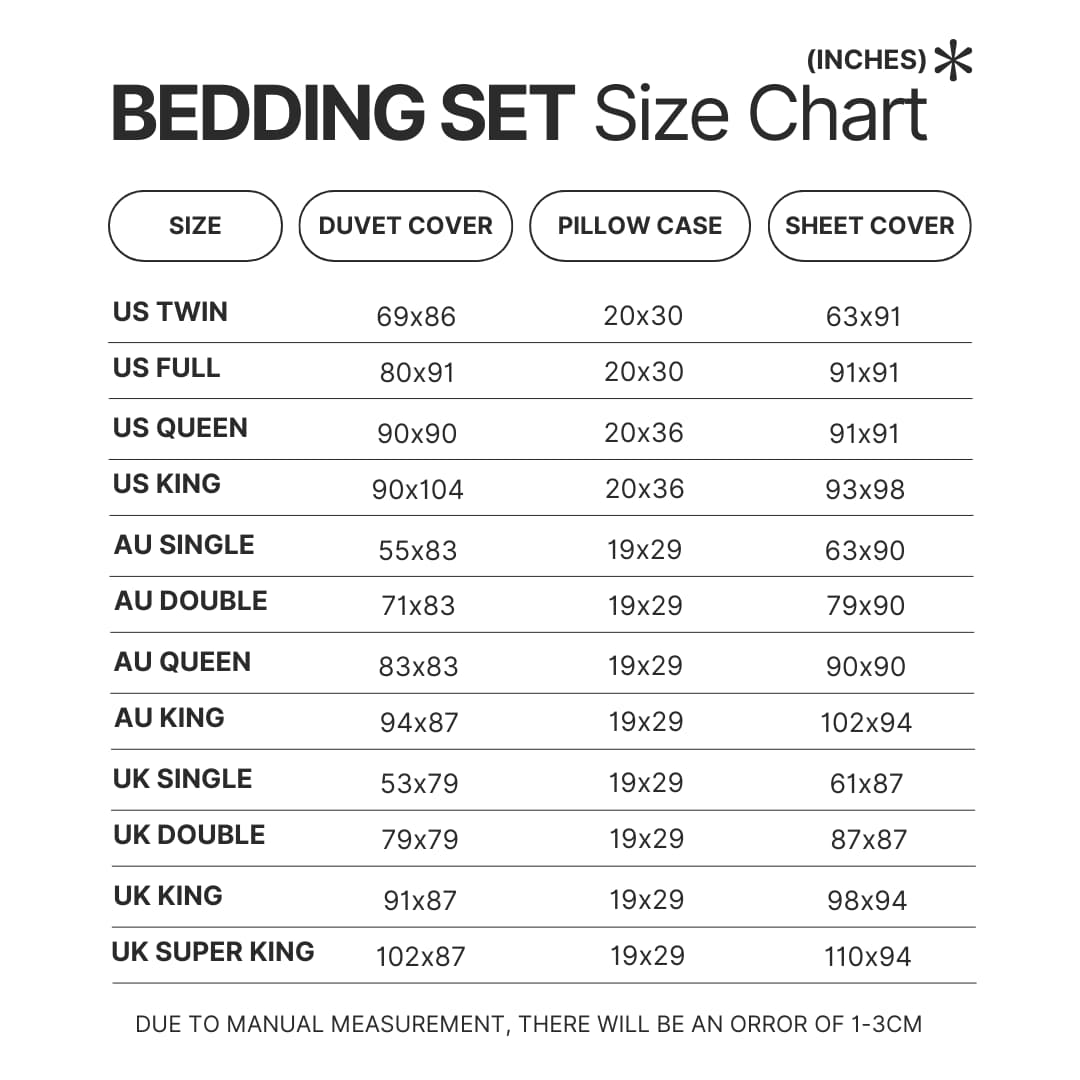 Beding Set Size Chart - Palworld Gifts